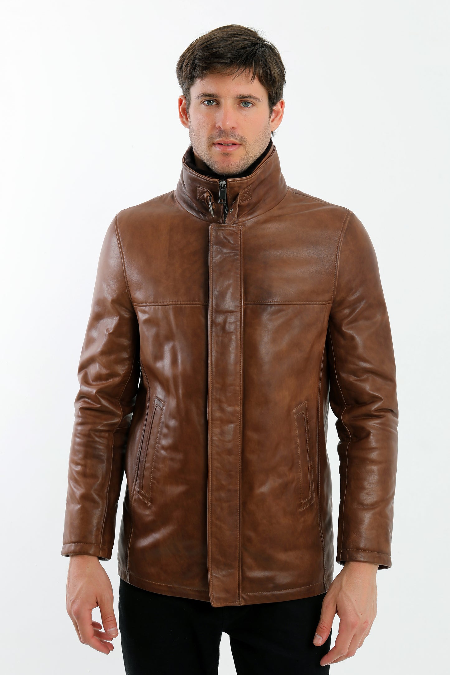 Double Collar Lambskin Leather Jacket