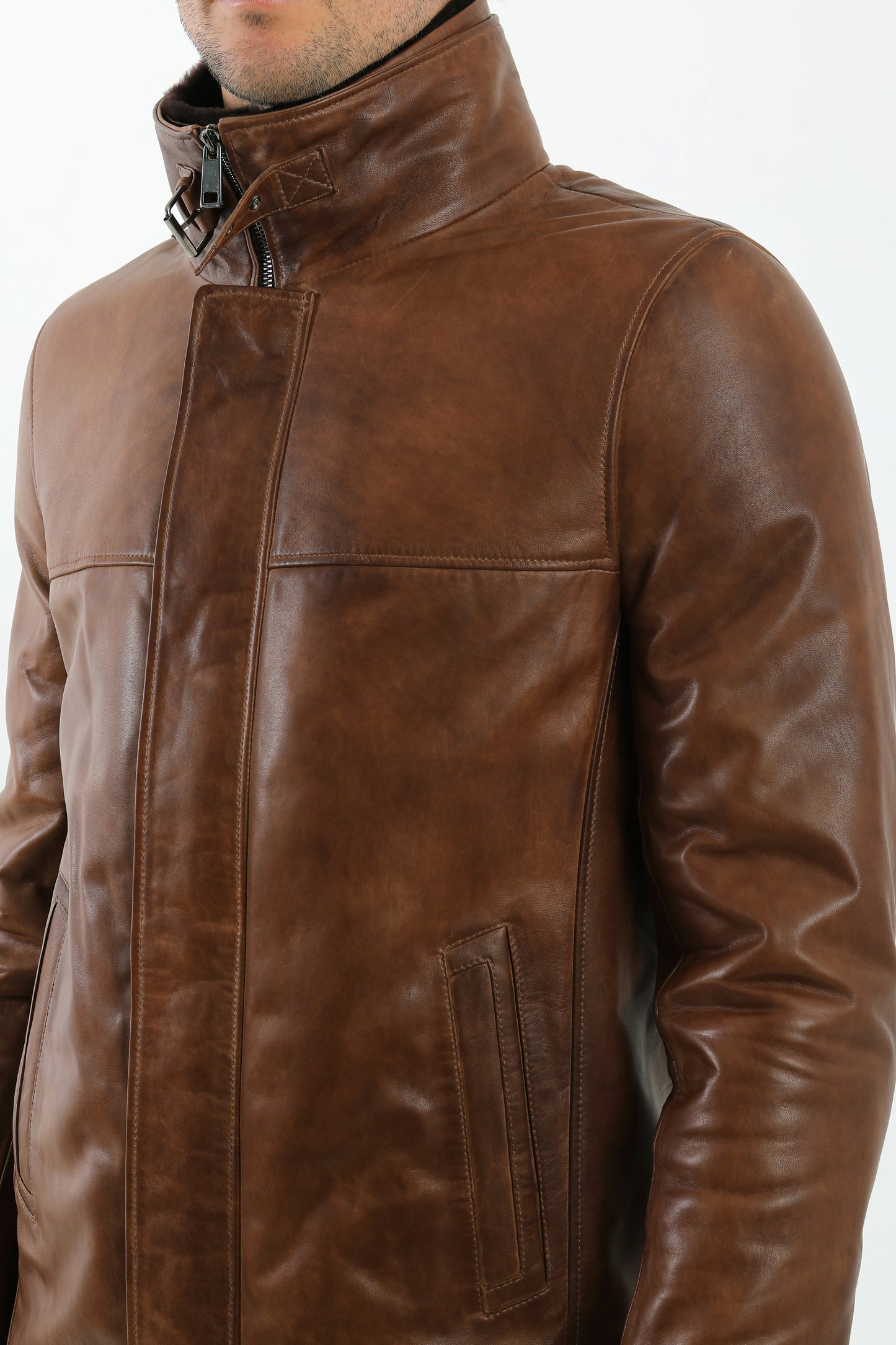 Double Collar Lambskin Leather Jacket