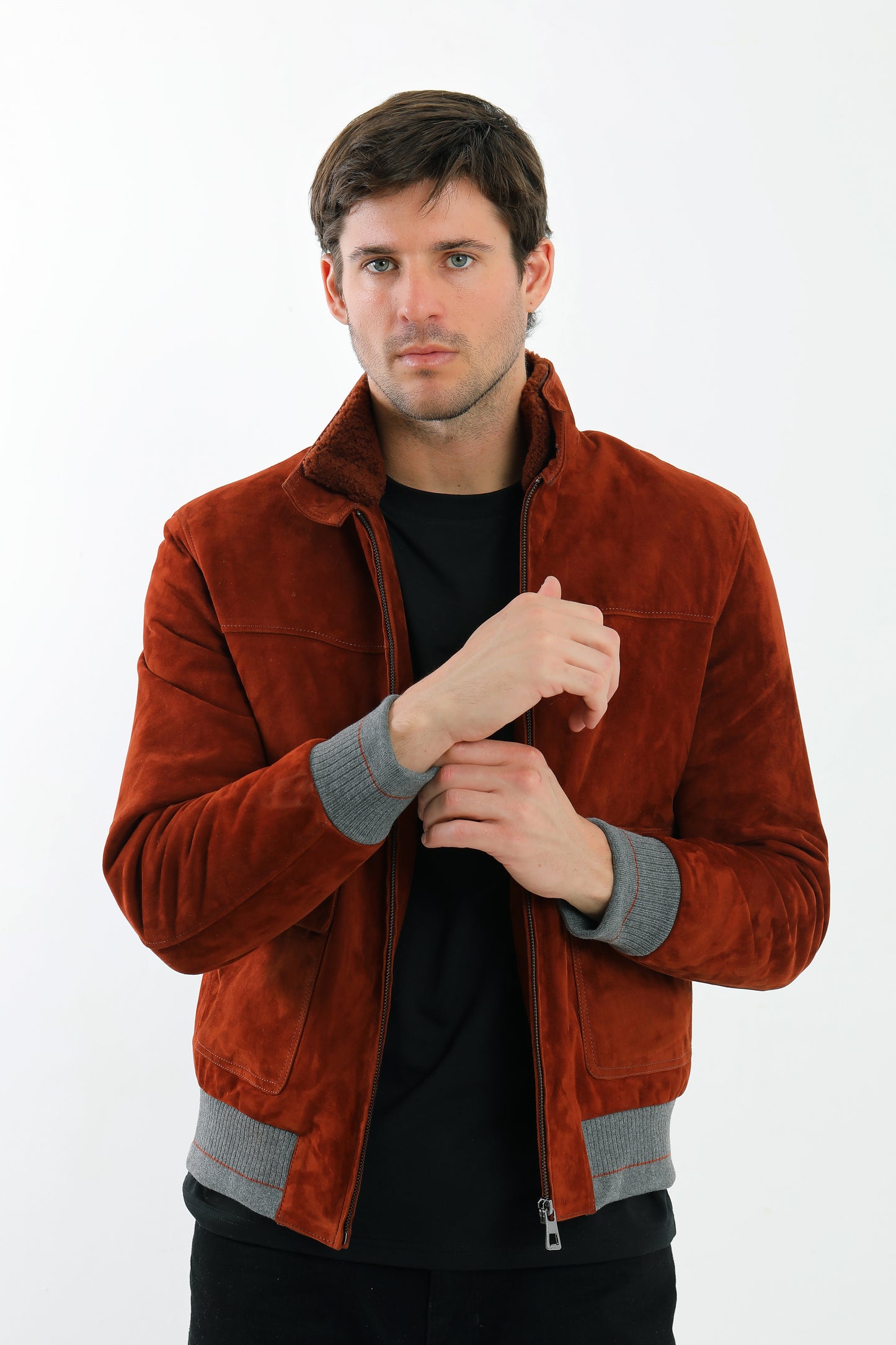 Suede Leather Bomber Jacket