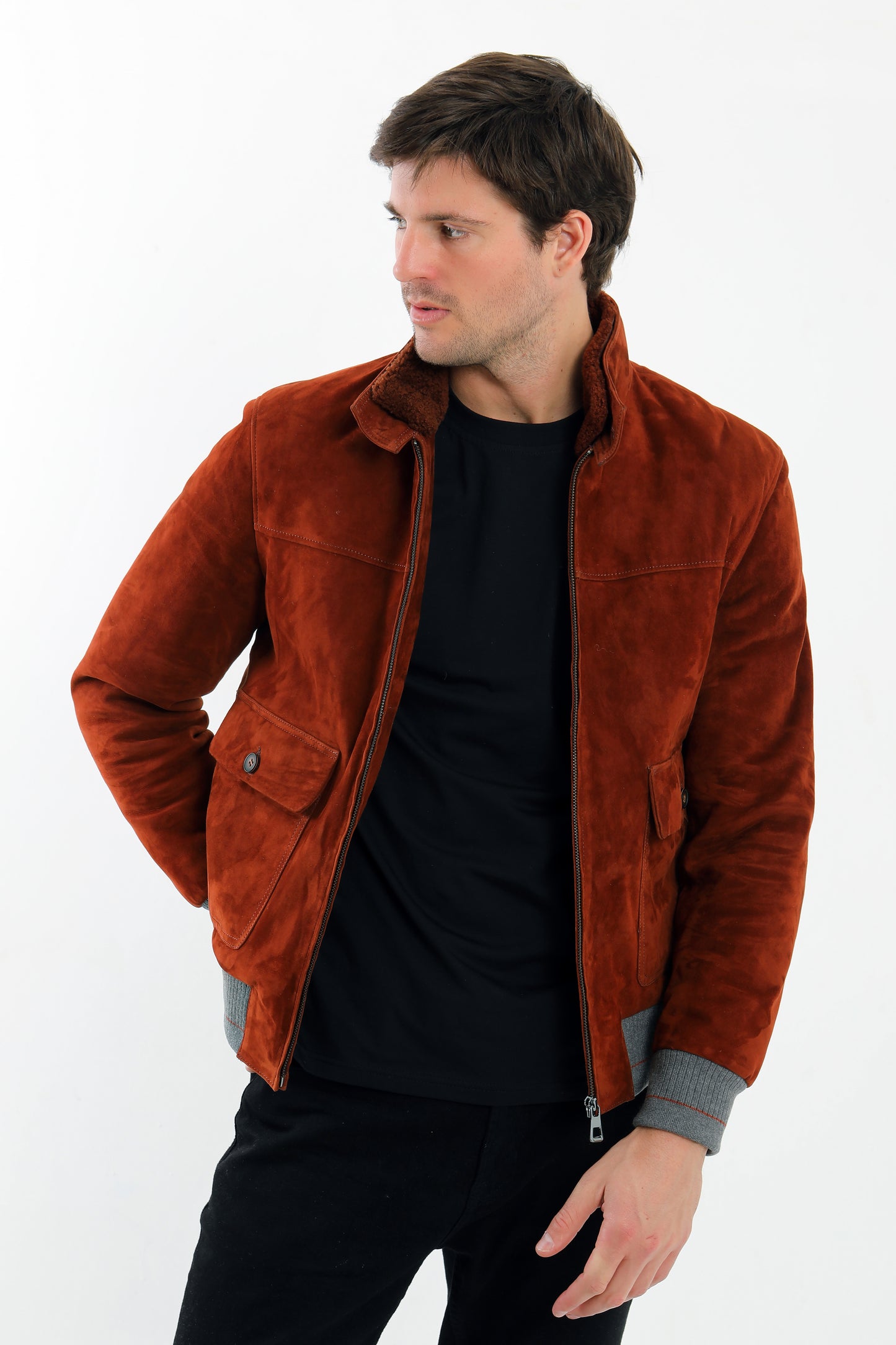Suede Leather Bomber Jacket