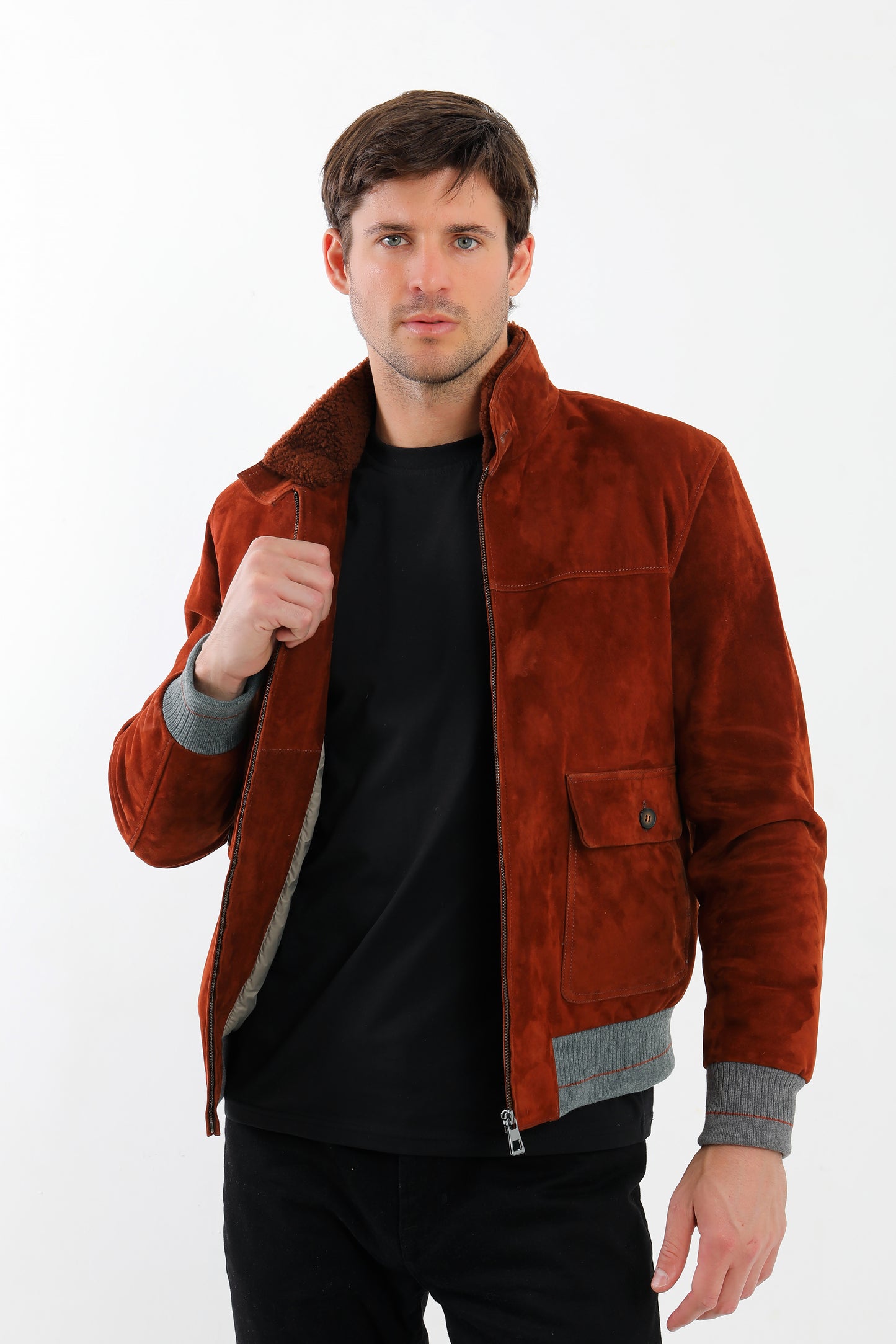 Suede Leather Bomber Jacket