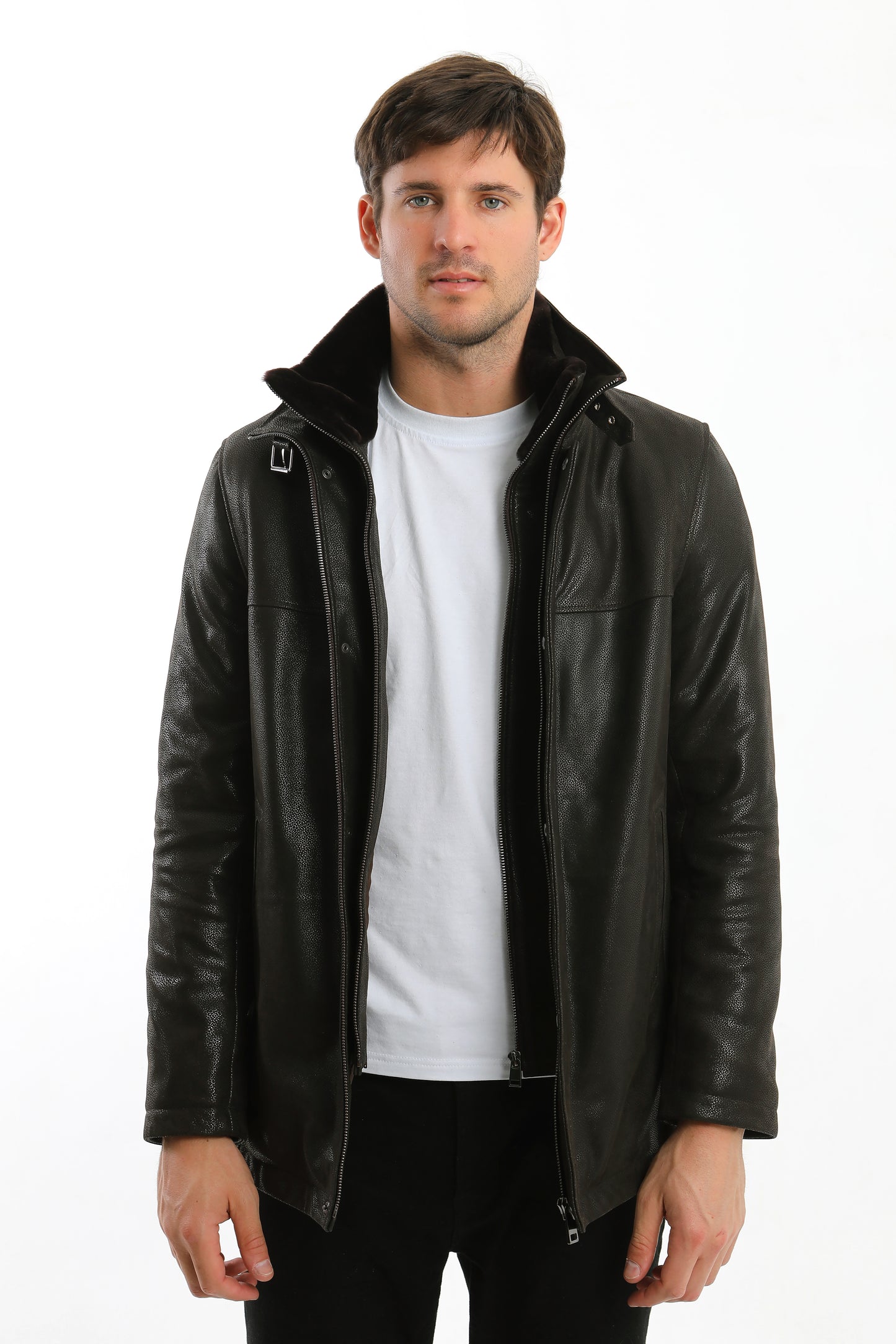 Double Collar Lambskin Leather Jacket