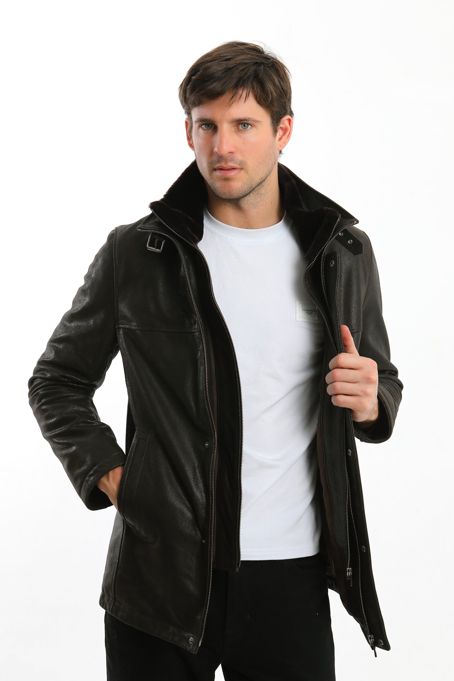 Double Collar Lambskin Leather Jacket