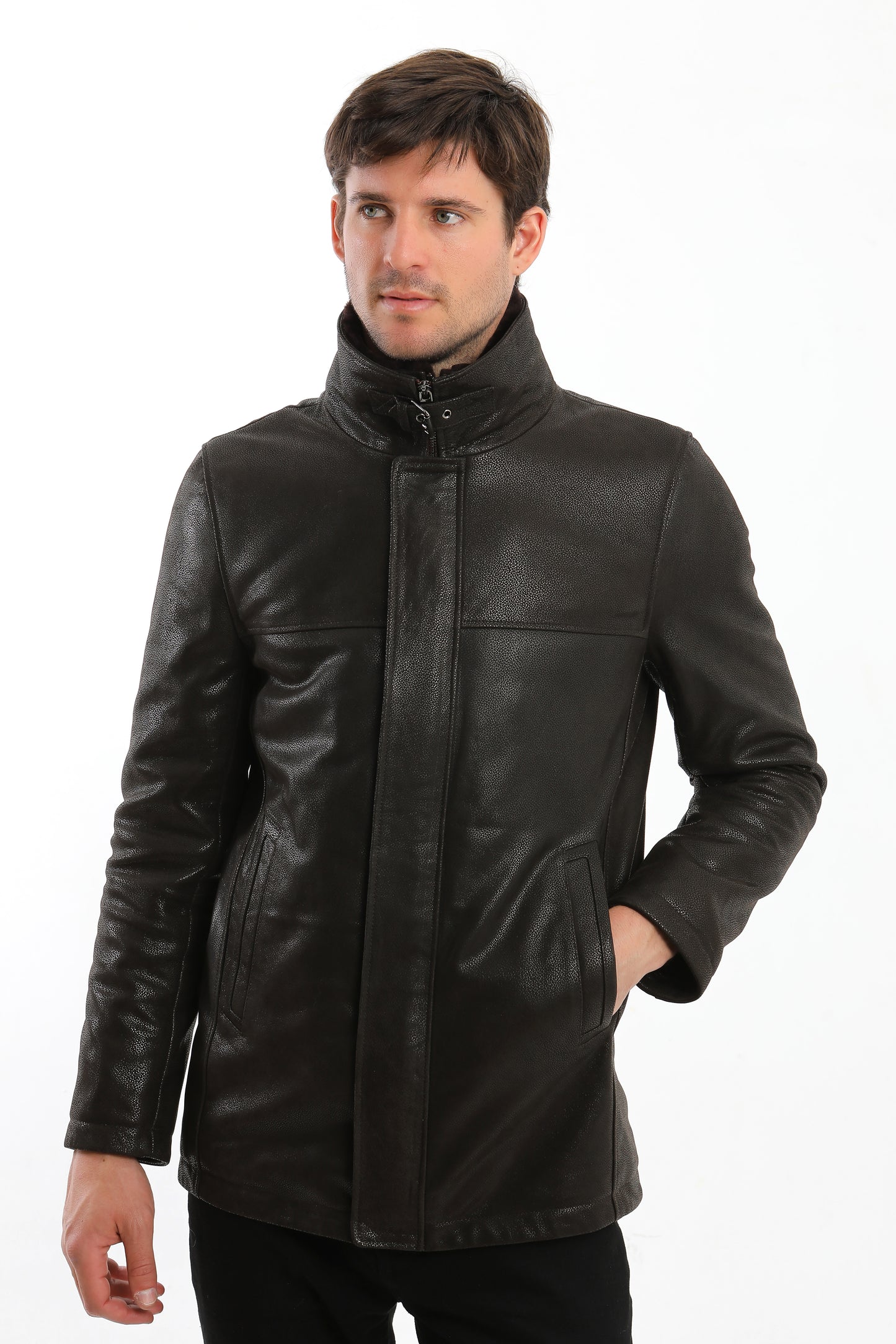 Double Collar Lambskin Leather Jacket