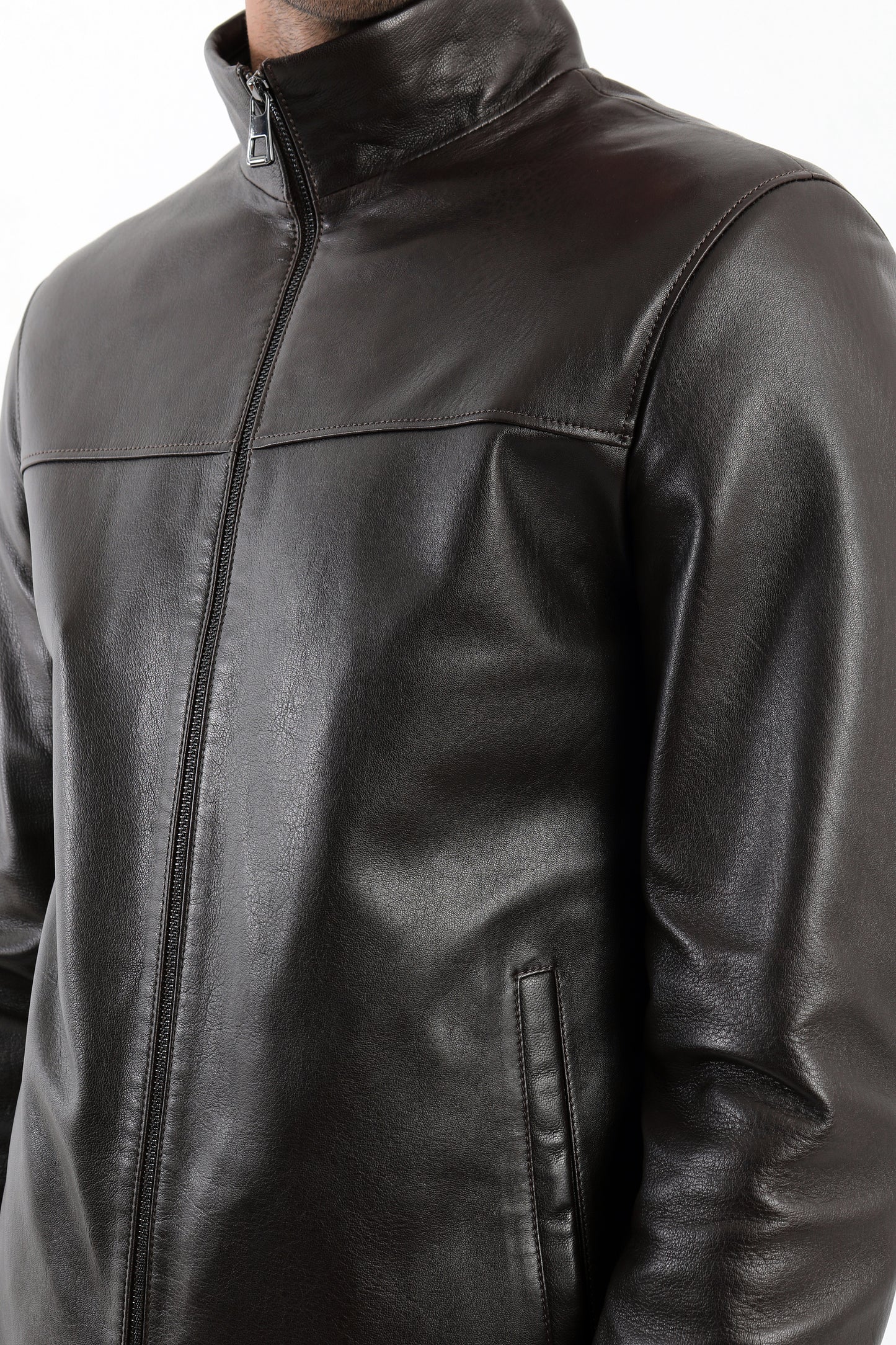 Brown Leather Bomber Jacket