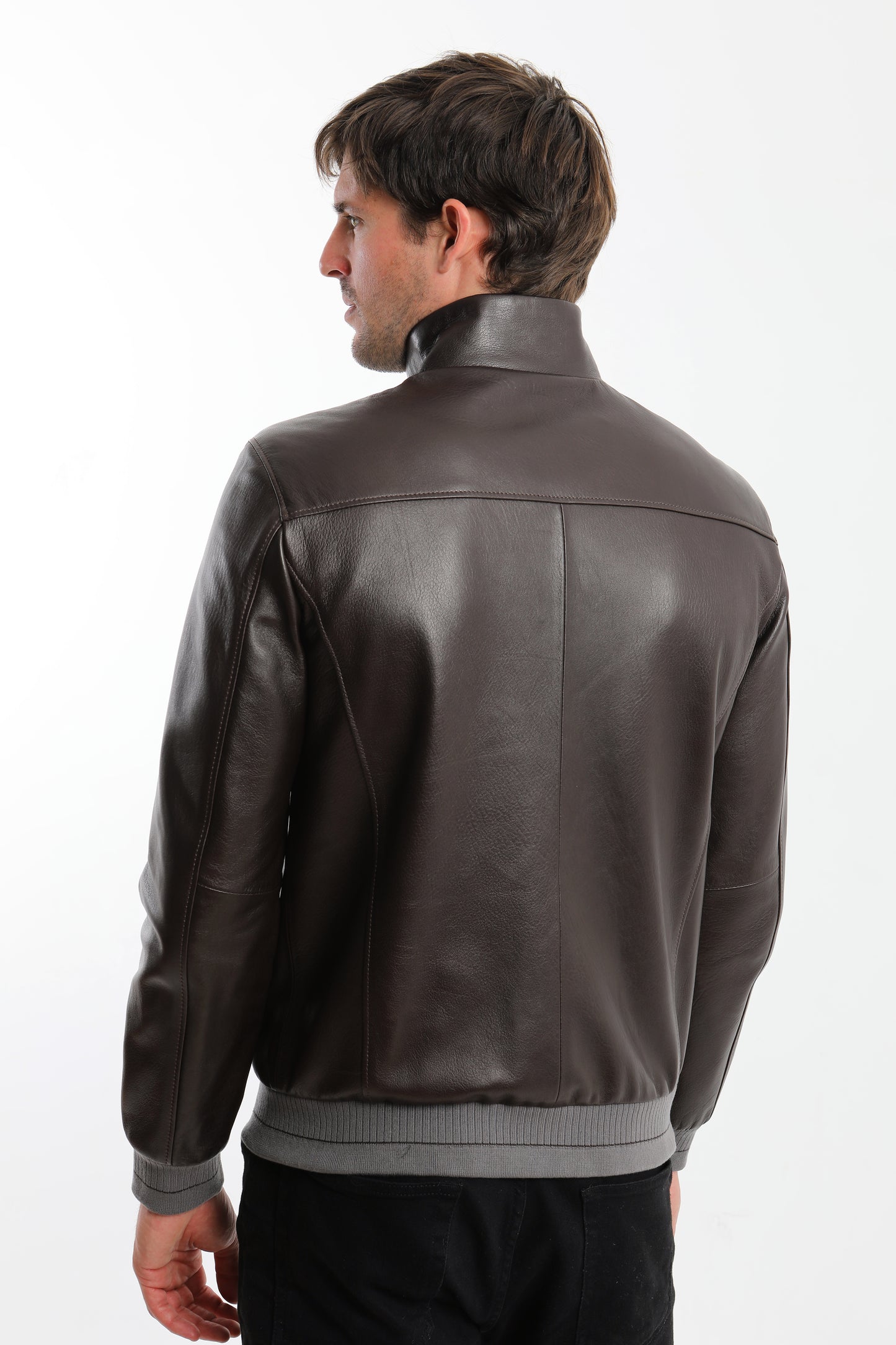 Brown Leather Bomber Jacket