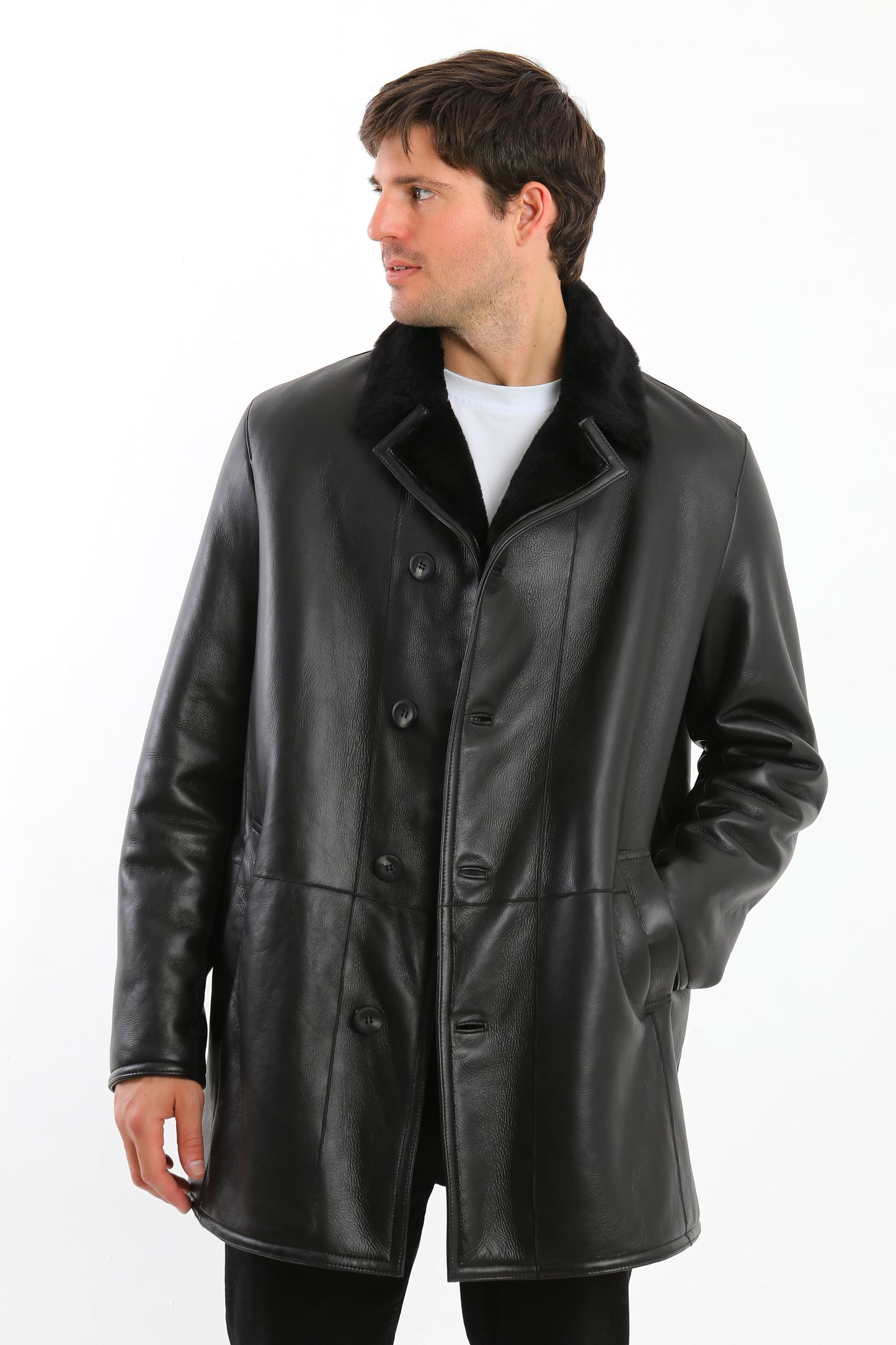 Black Sheepskin Shearling Coat
