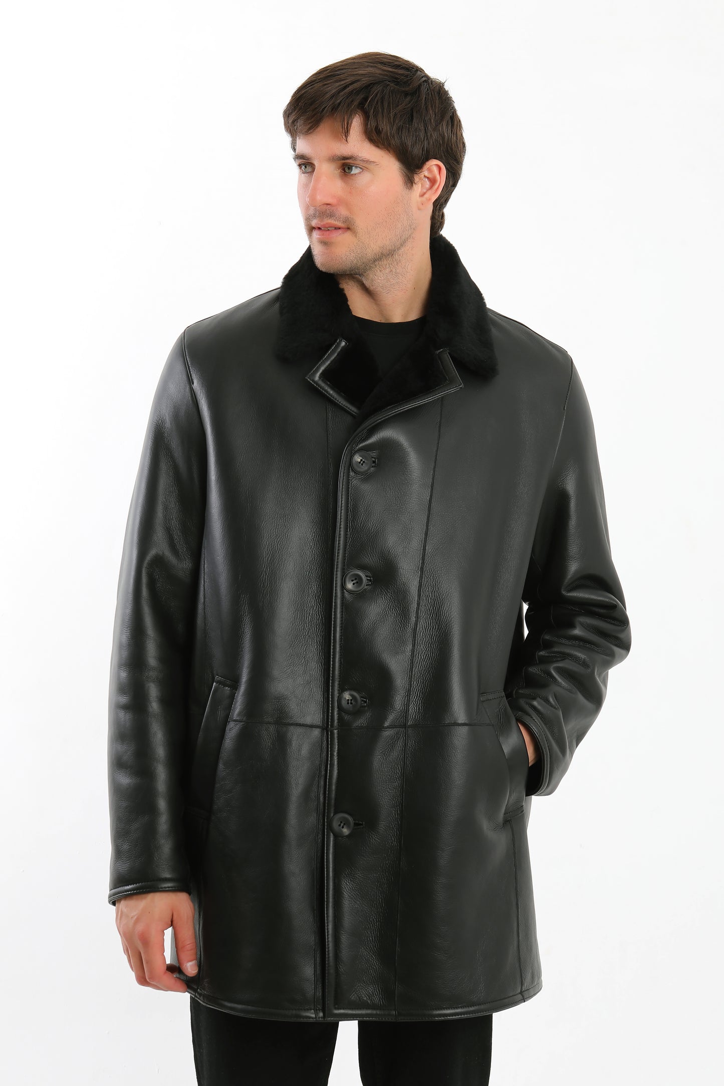 Black Sheepskin Shearling Coat