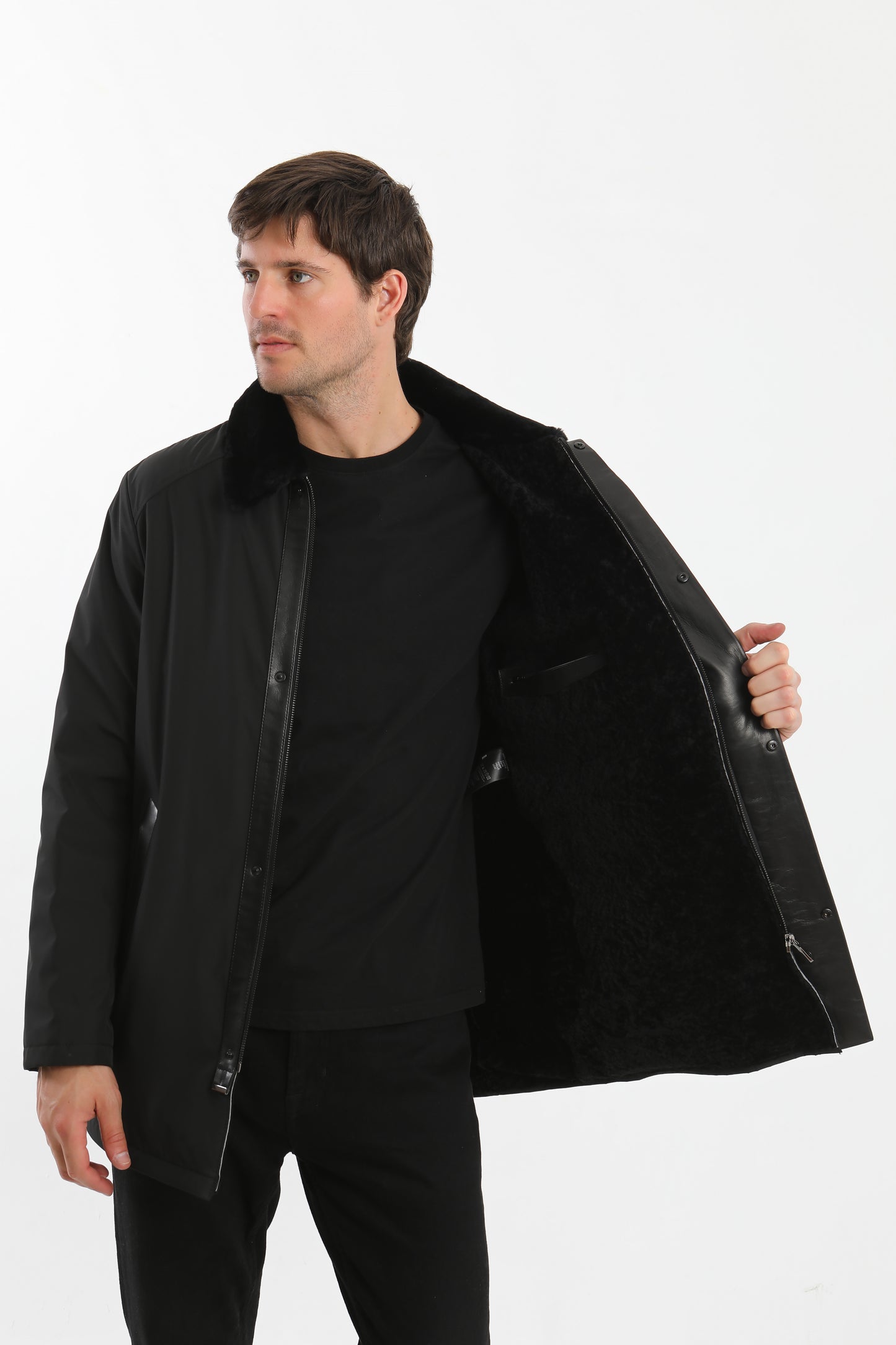 Black Sheepskin Shearling Coat