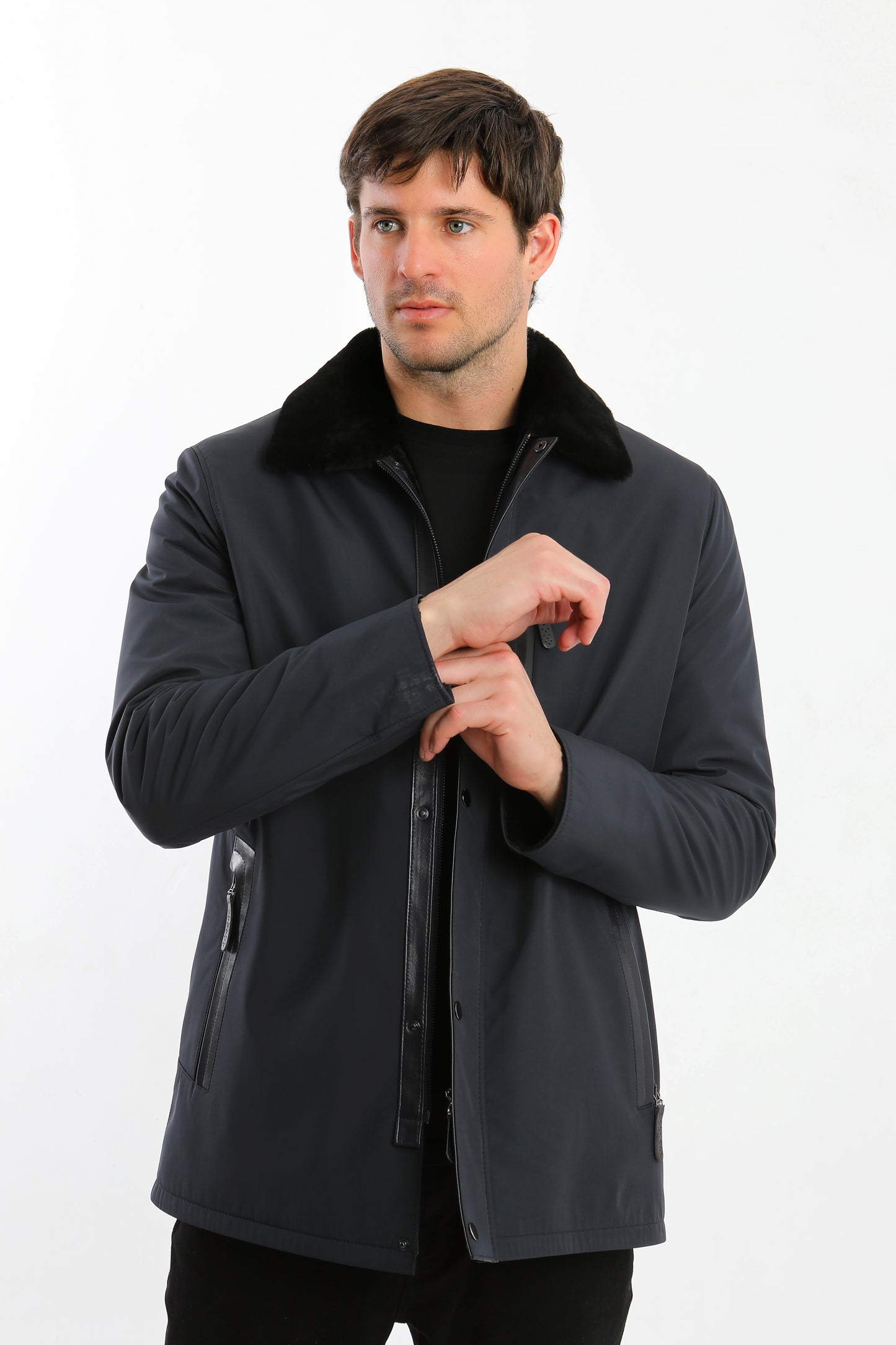 Navy Sheepskin Shearling Coat