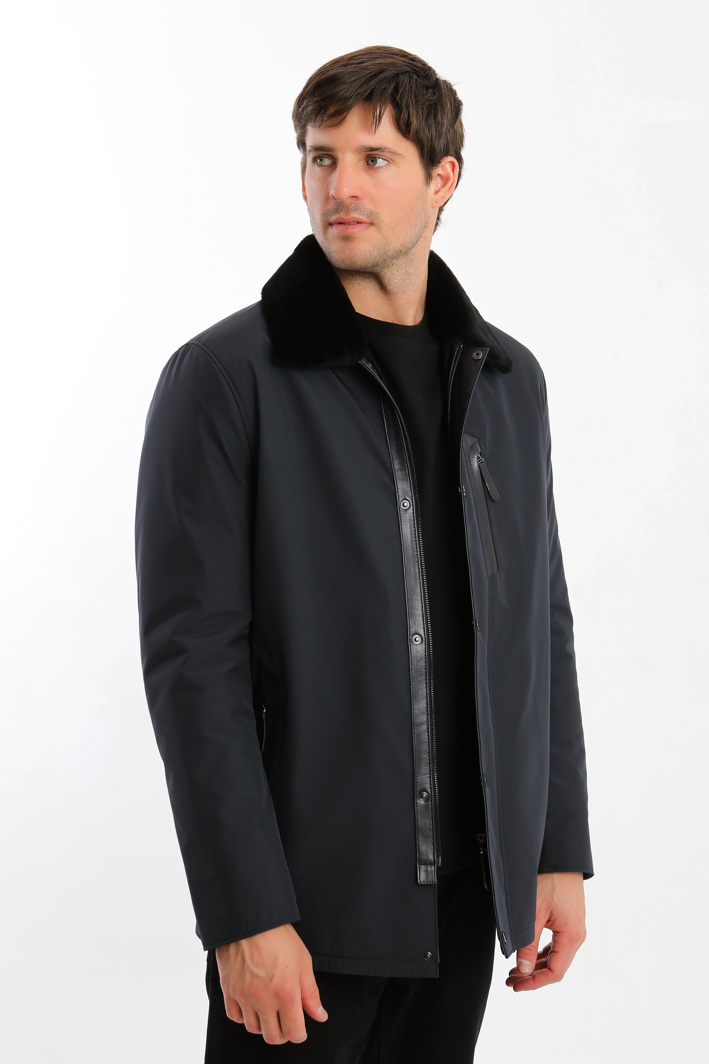 Navy Sheepskin Shearling Coat