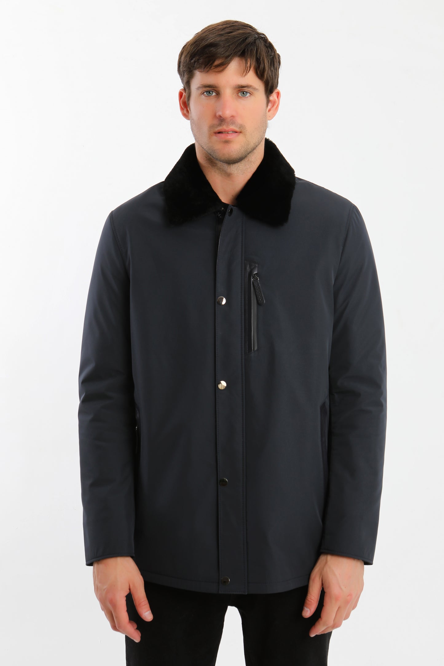 Navy Sheepskin Shearling Coat