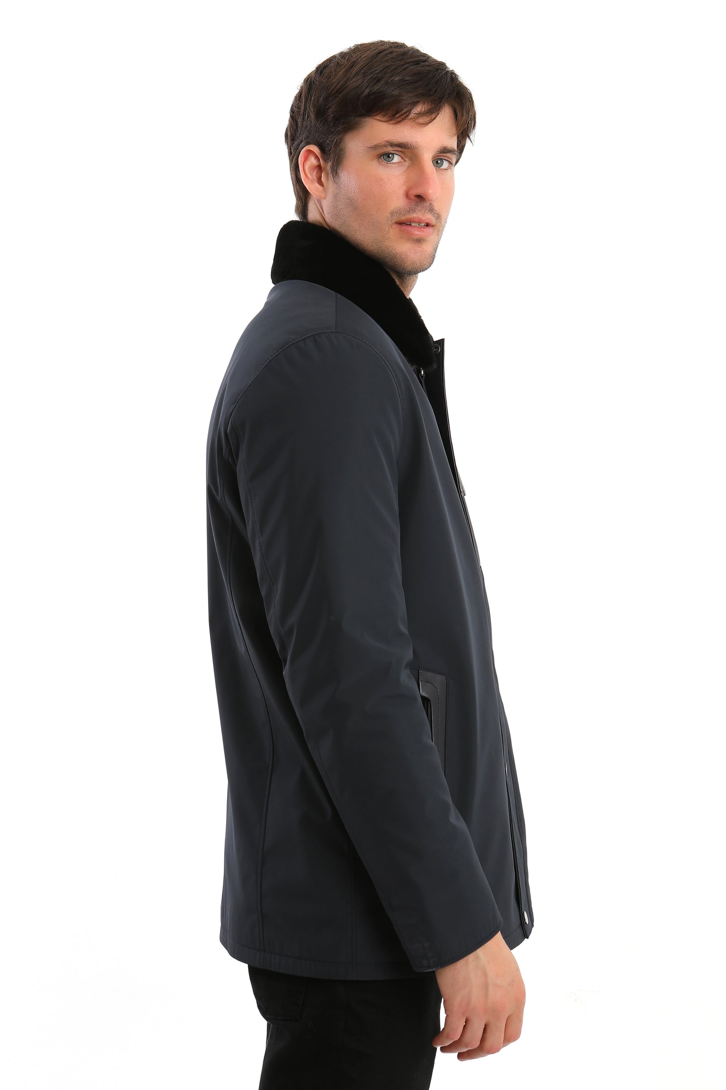 Navy Sheepskin Shearling Coat