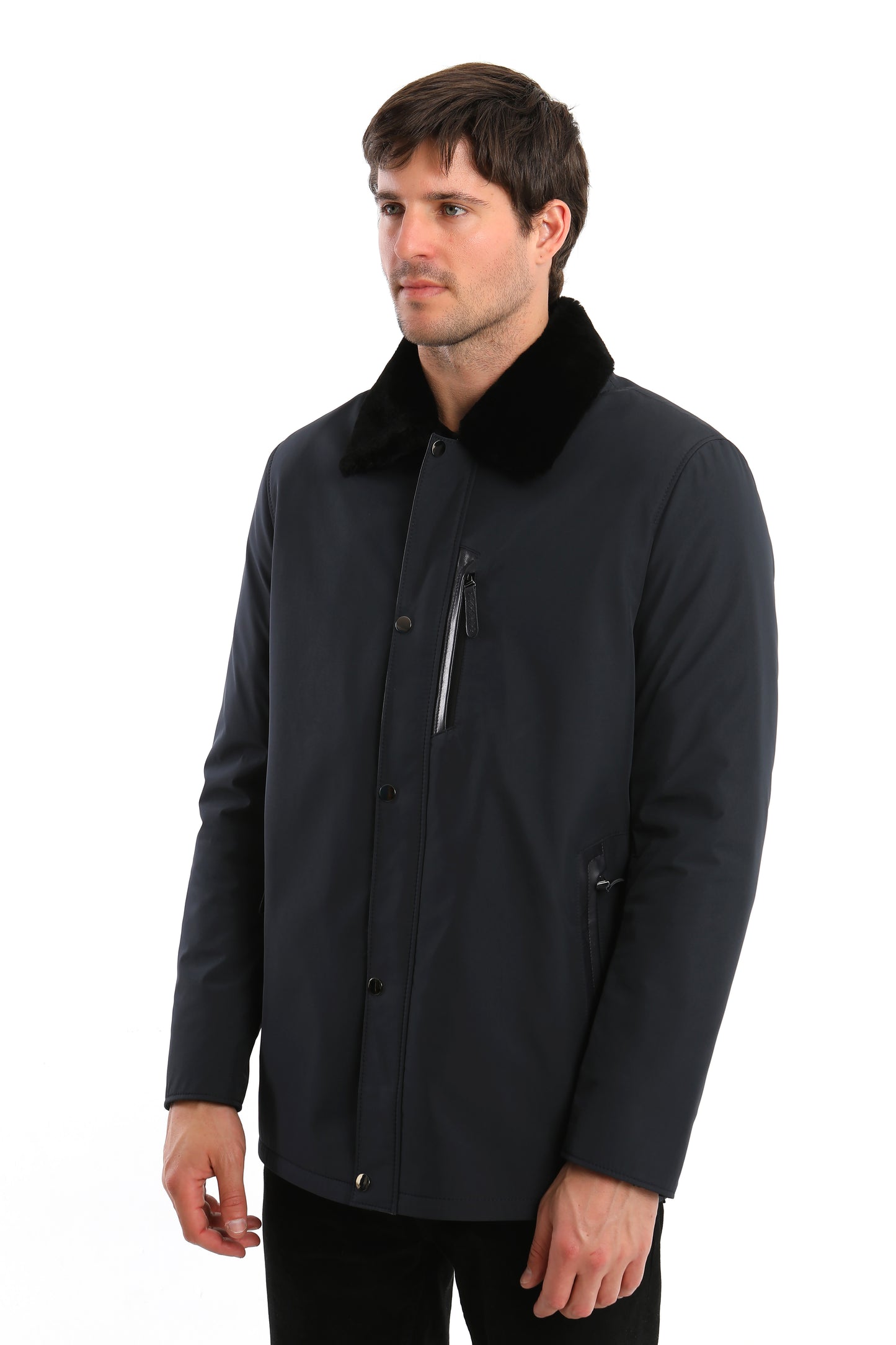 Navy Sheepskin Shearling Coat