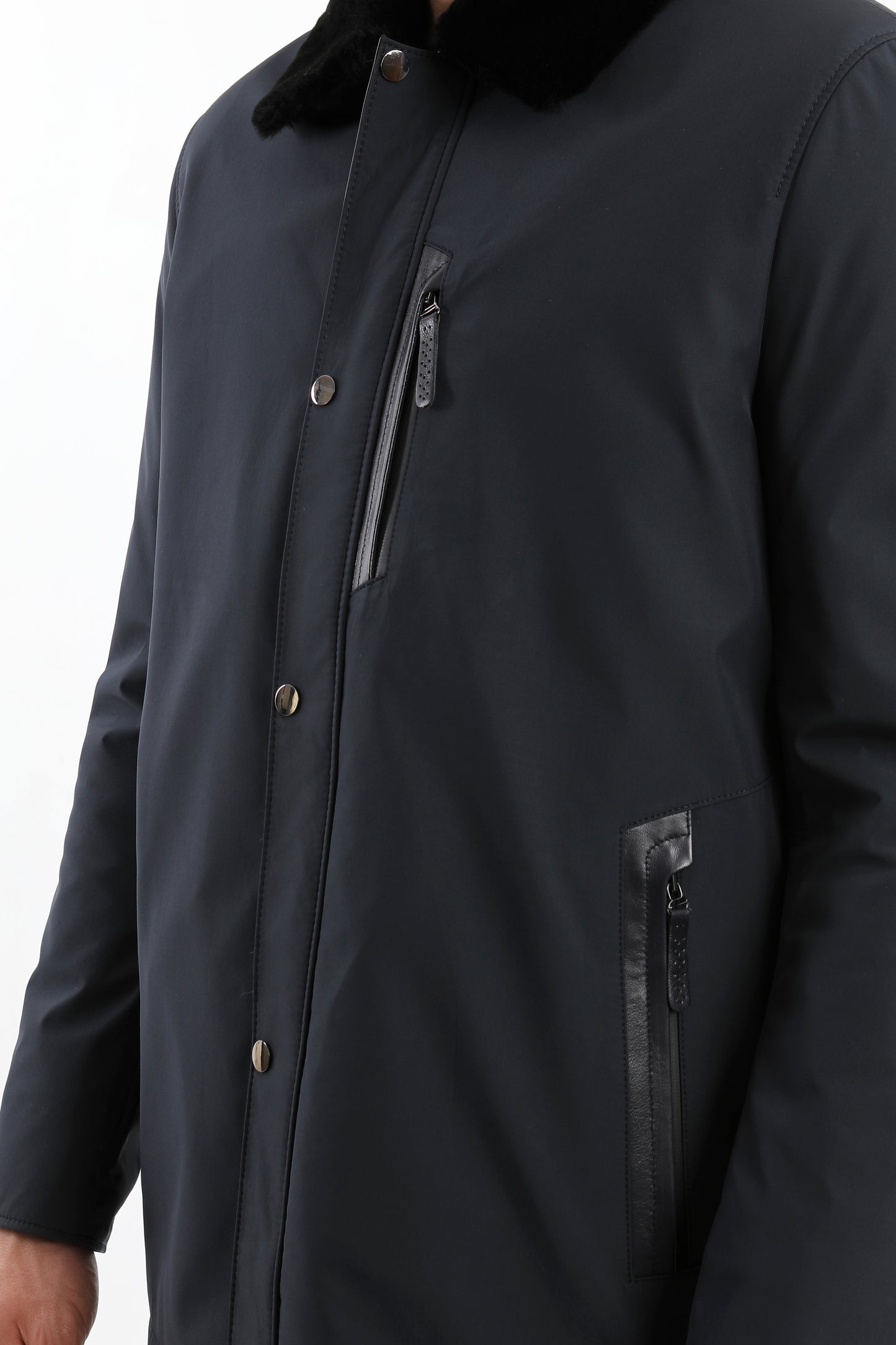 Navy Sheepskin Shearling Coat