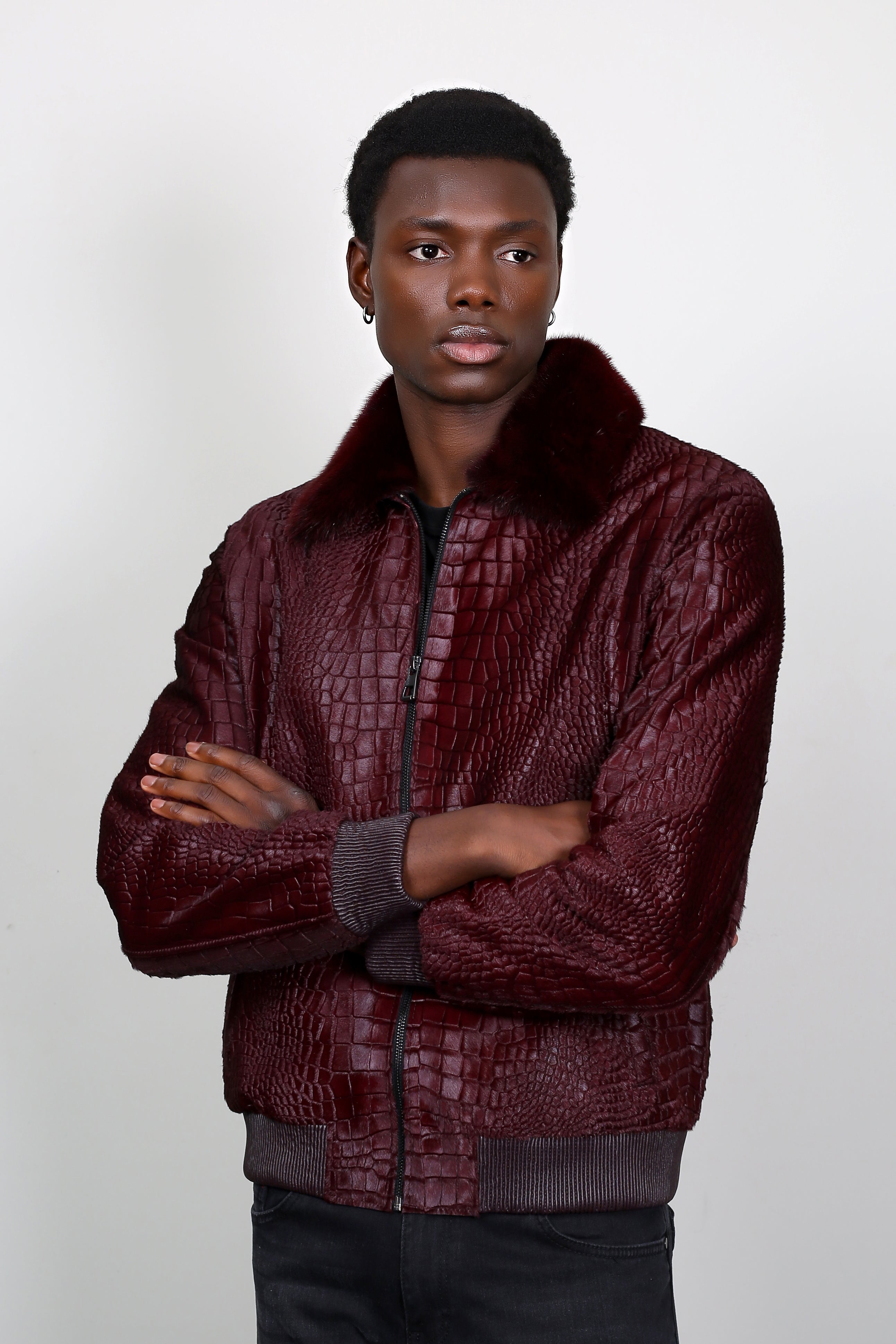 Calore Jacket Ruby Ruby Croc Cavallino Jacket – Barya Leather