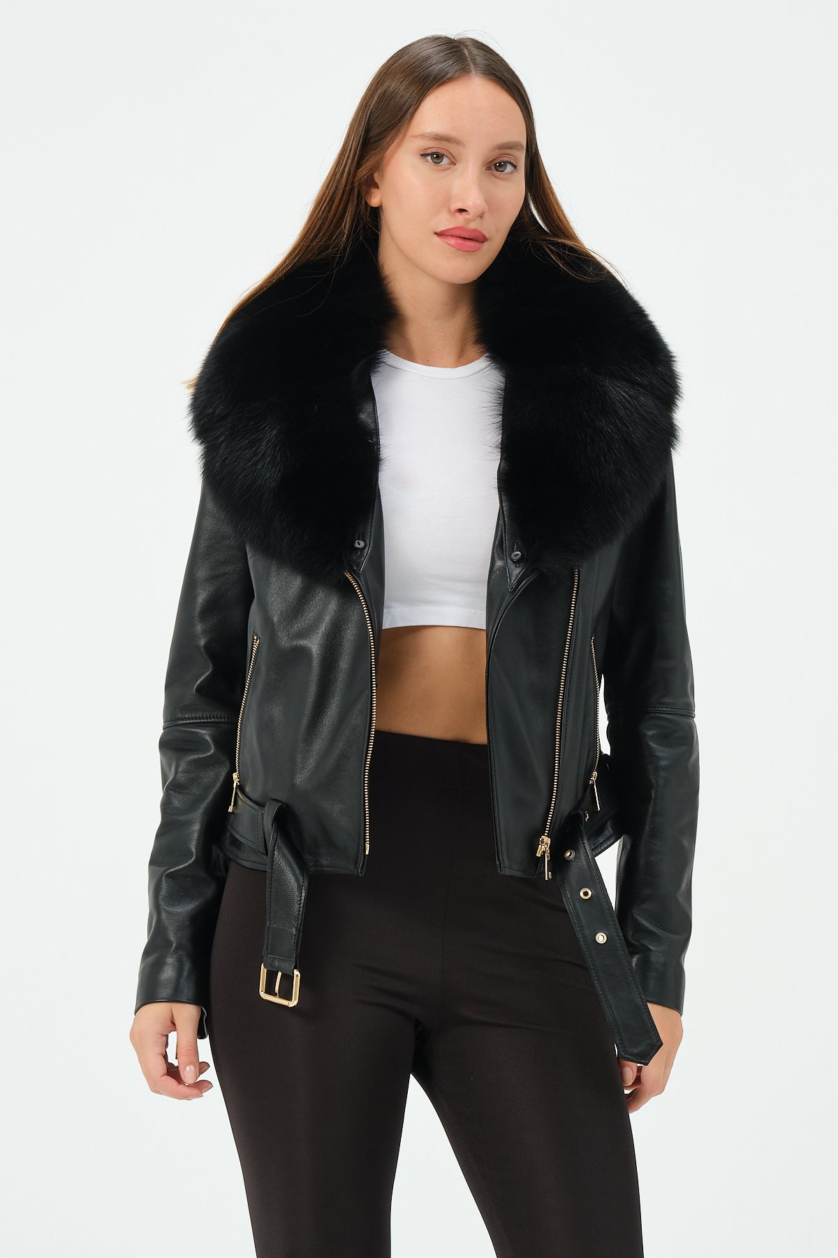 Victoria Lambskin Leather Biker Jacket