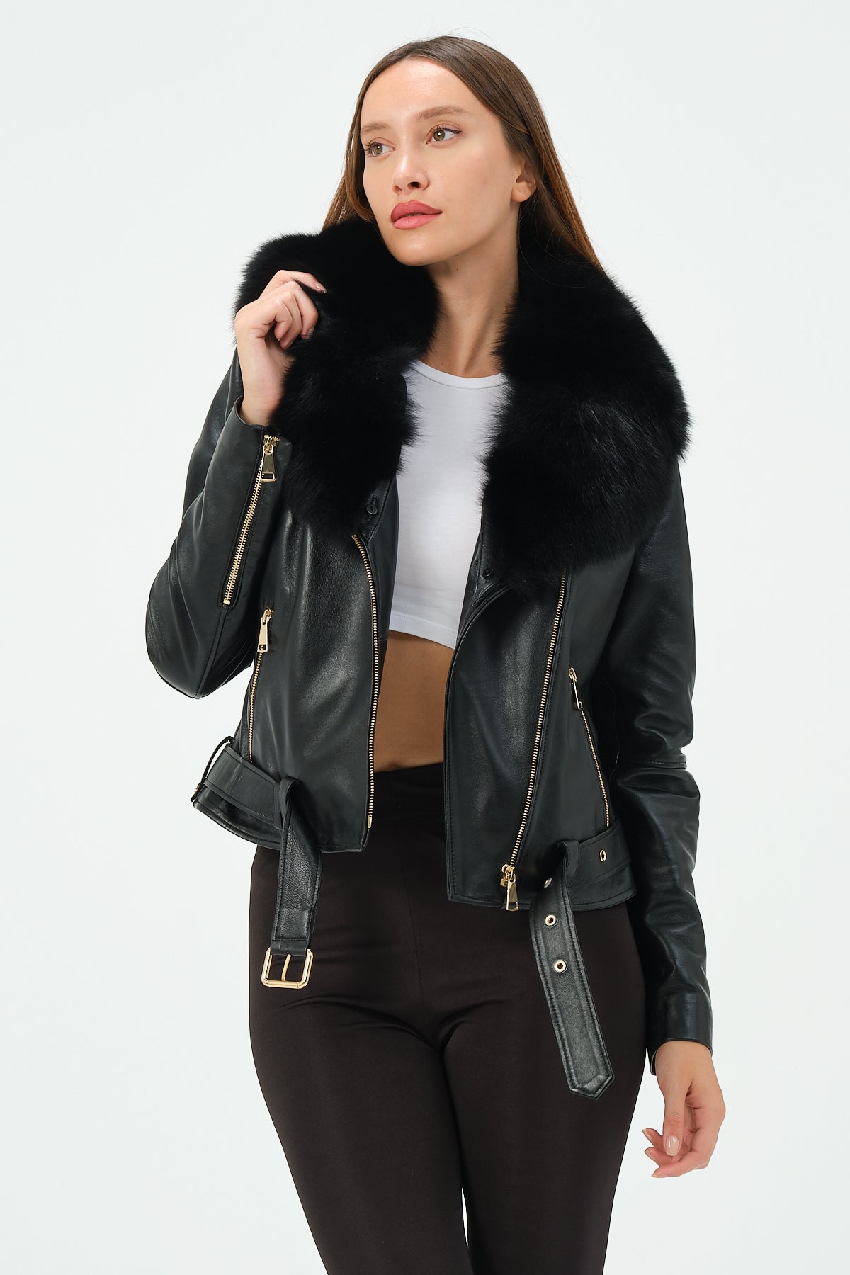 Victoria Lambskin Leather Biker Jacket