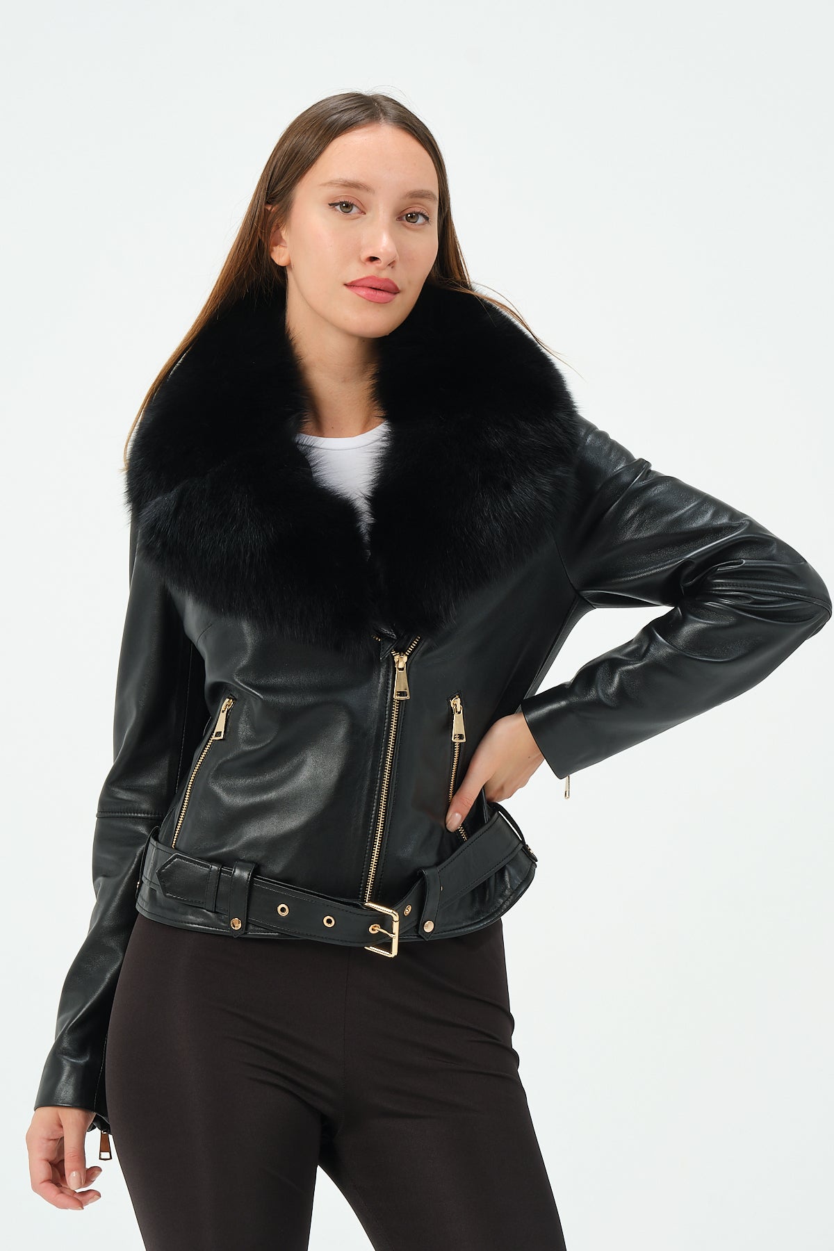 Victoria Lambskin Leather Biker Jacket