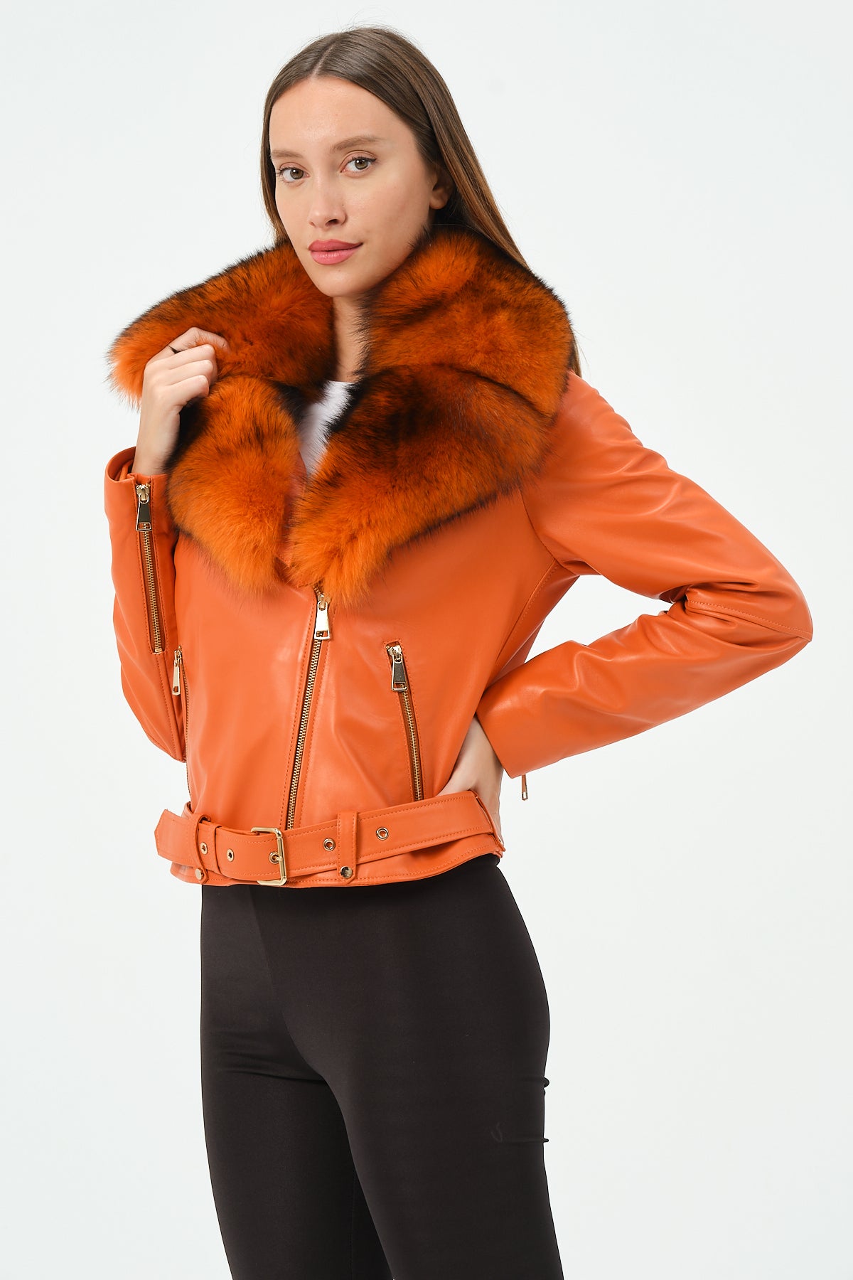 Victoria Lambskin Leather Biker Jacket