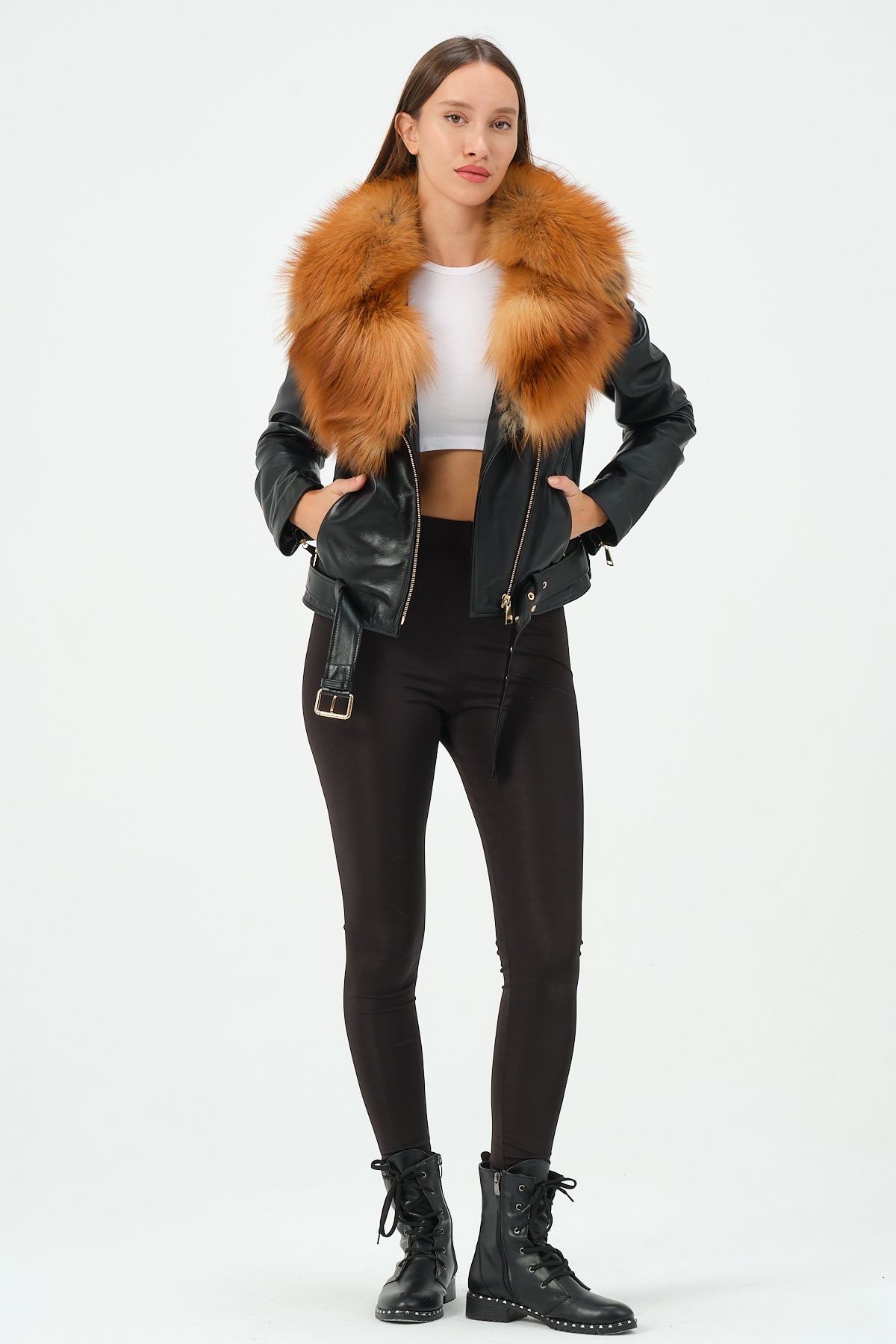 Victoria Lambskin Leather Biker Jacket