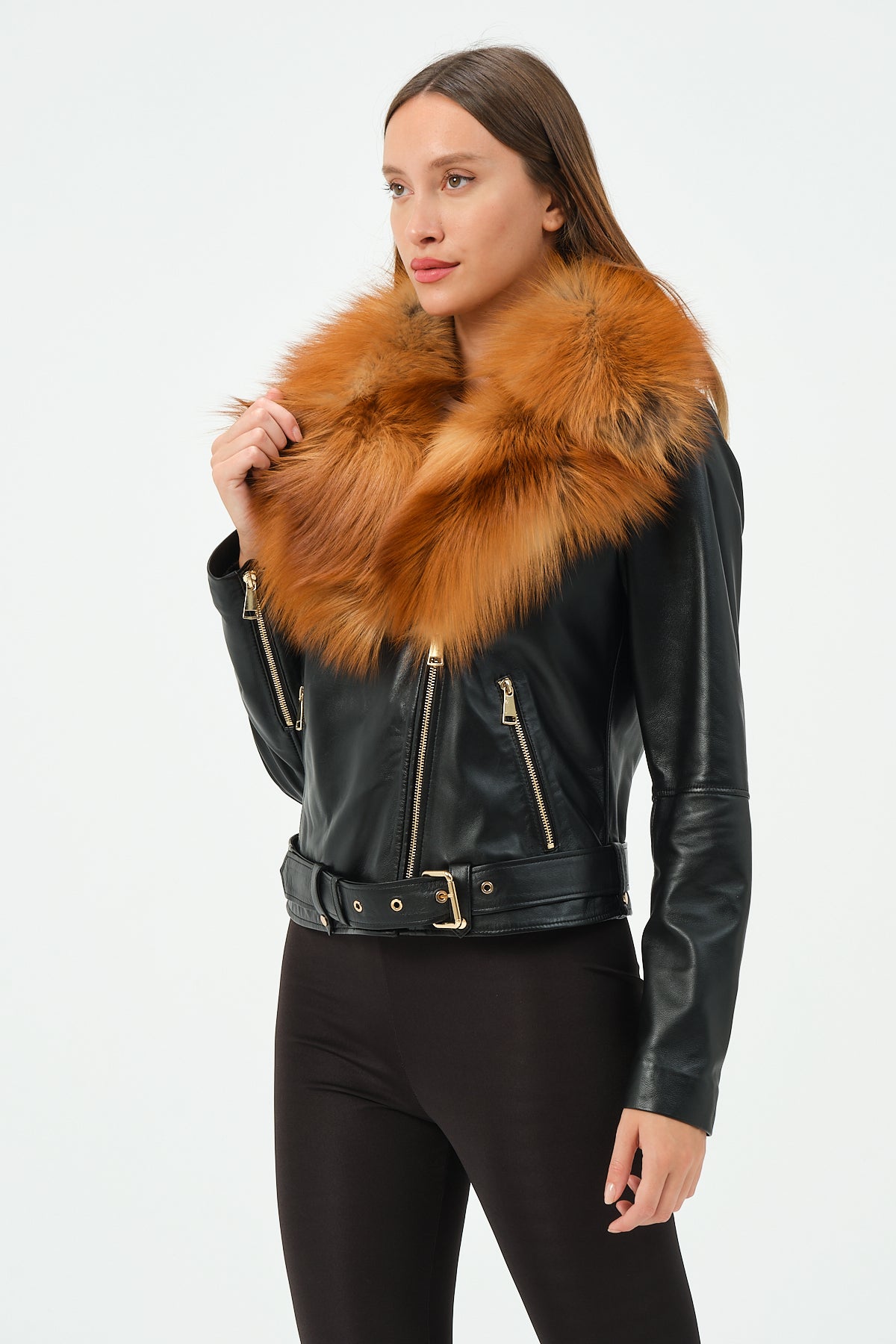 Victoria Lambskin Leather Biker Jacket