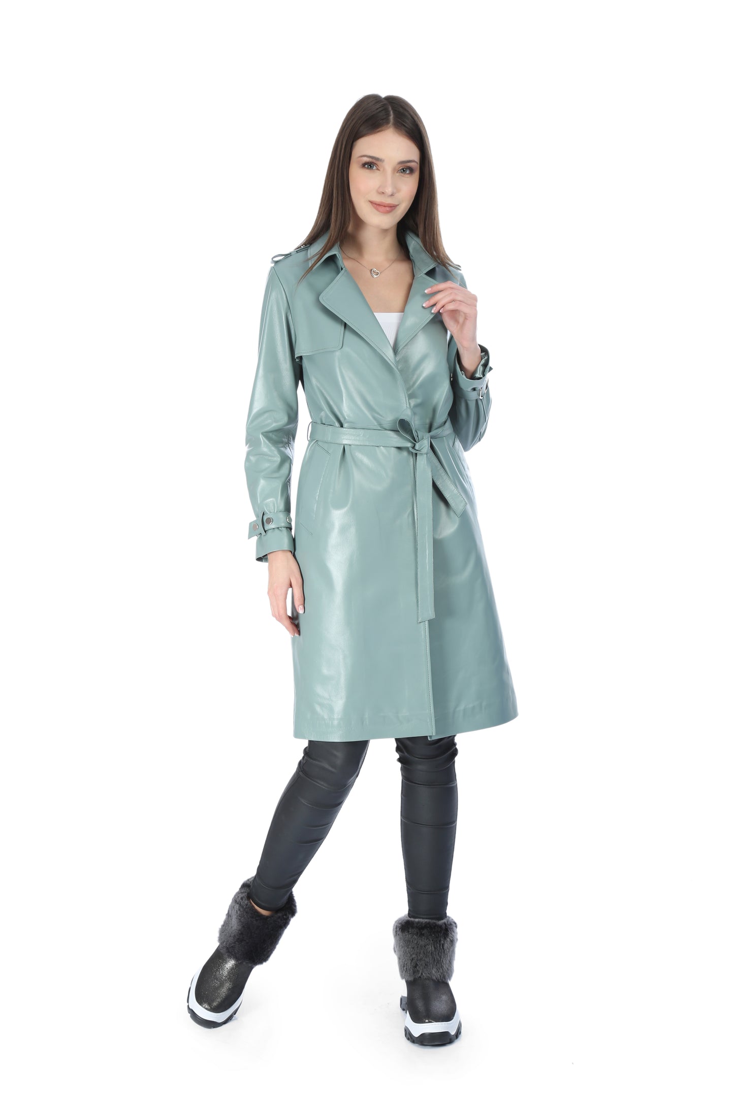 Marissa Lambskin Leather Trench Coat