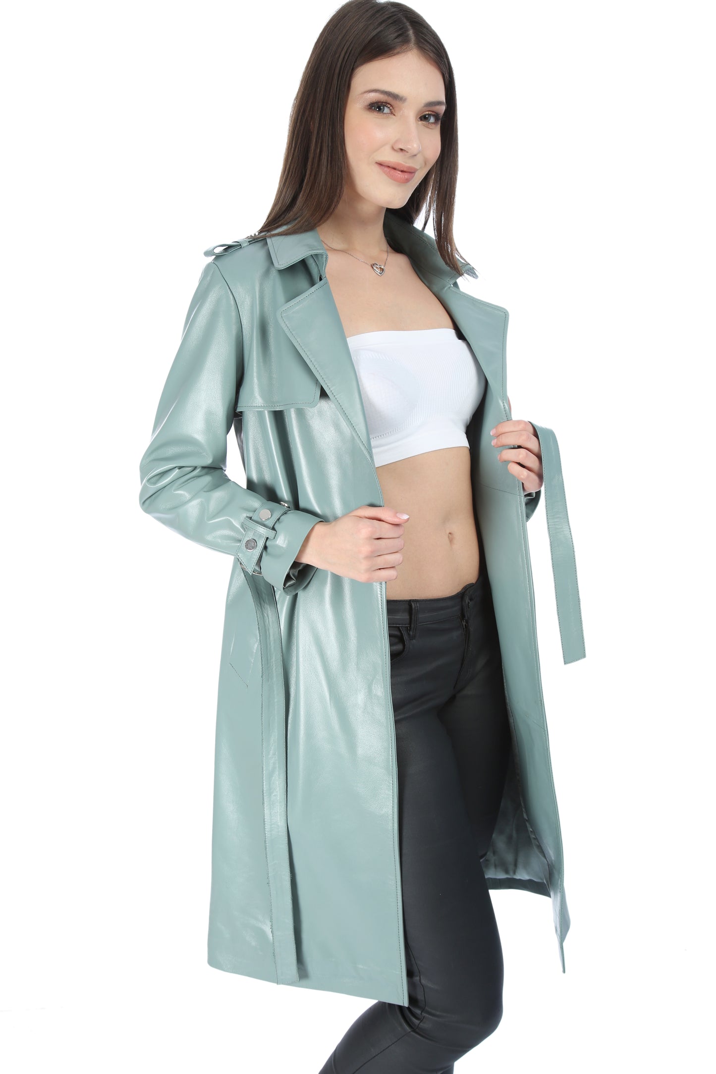 Marissa Lambskin Leather Trench Coat