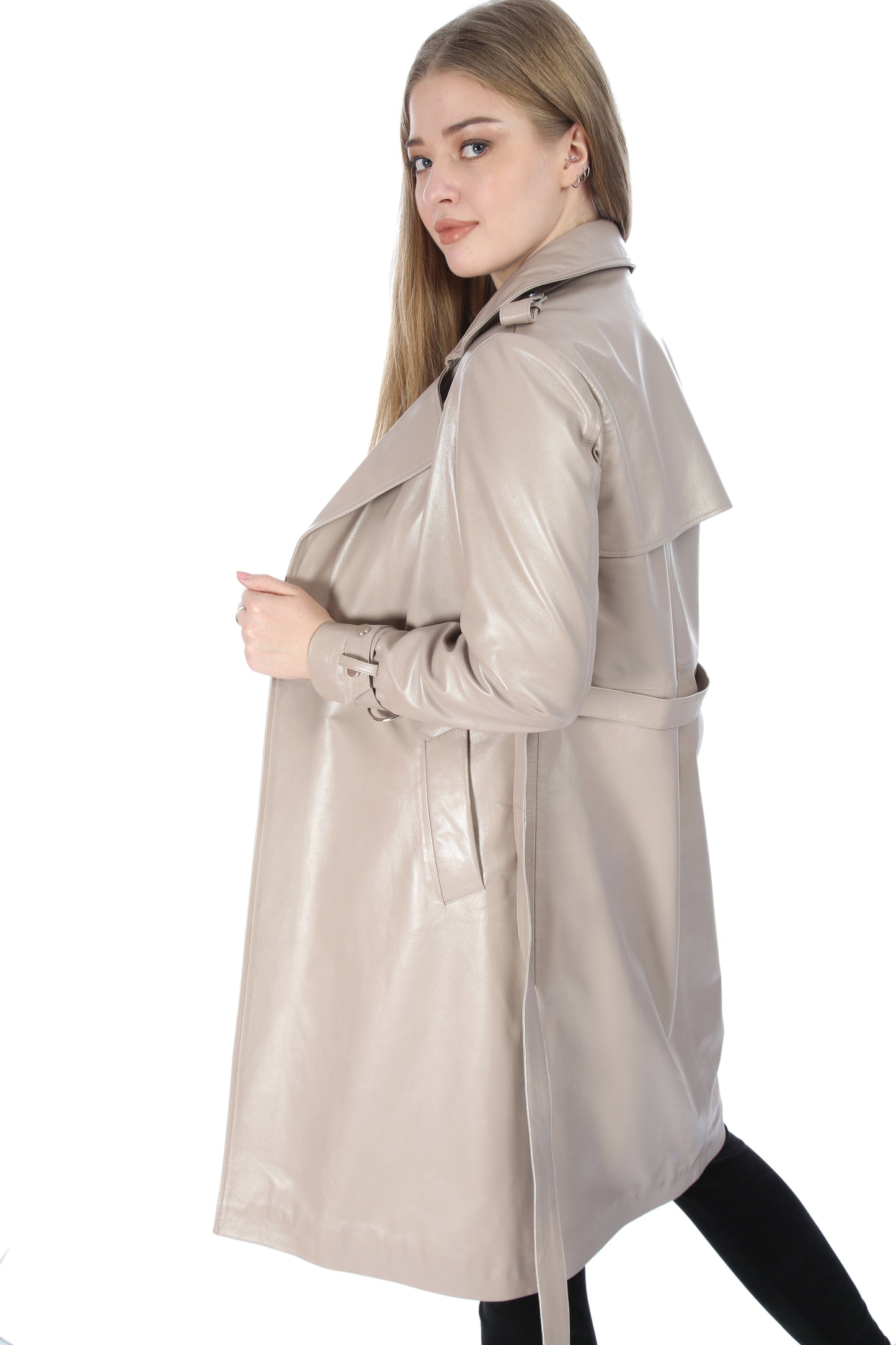 Marissa Lambskin Leather Trench Coat