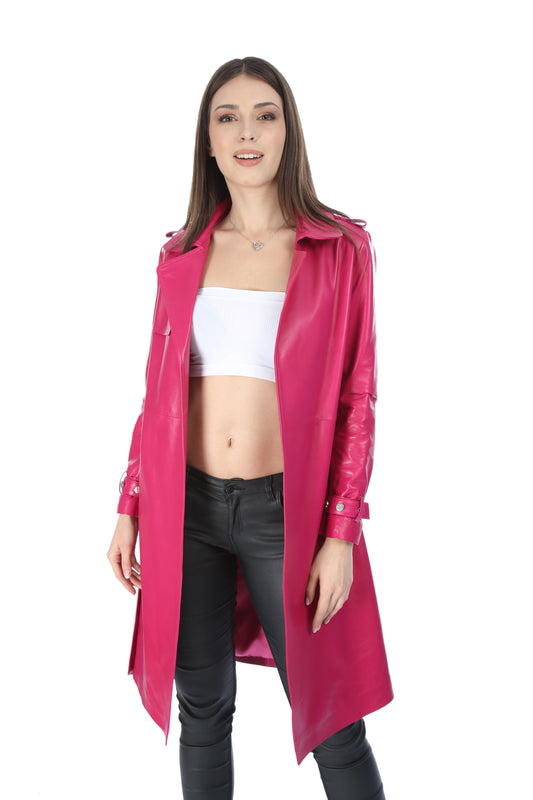 Marissa Lambskin Leather Trench Coat